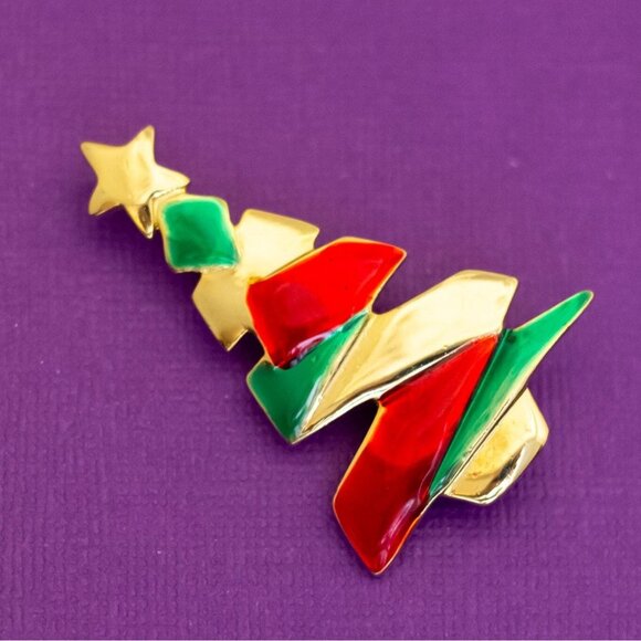 Vintage Zigzag Christmas Tree Holiday Brooch by Danecraft - Q34 - Picture 1 of 2